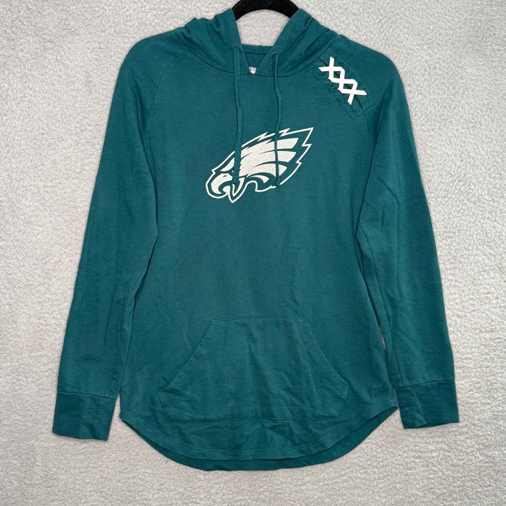NFL Team Apparel Philadelphia Eagles Womens Green Lace Up Shoulder Hoodie Small